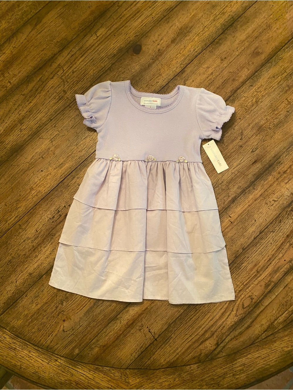 Wonderkids Lilac Tiered Puff-Sleeve Dress 2T 100% cotton NWT